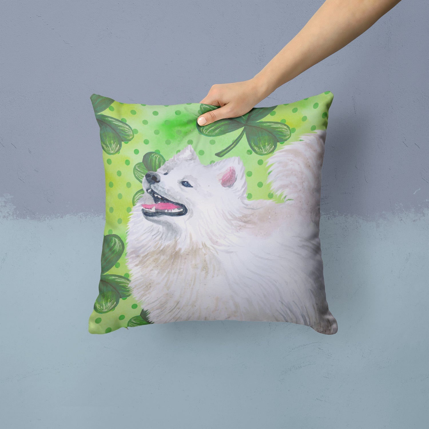 Samoyed St Patrick's Decorative Throw Pillow 14x14 Indoor Outdoor Accent Cushion, Fabric Cover with Insert for Sofa, Bed, Porch & Living Room