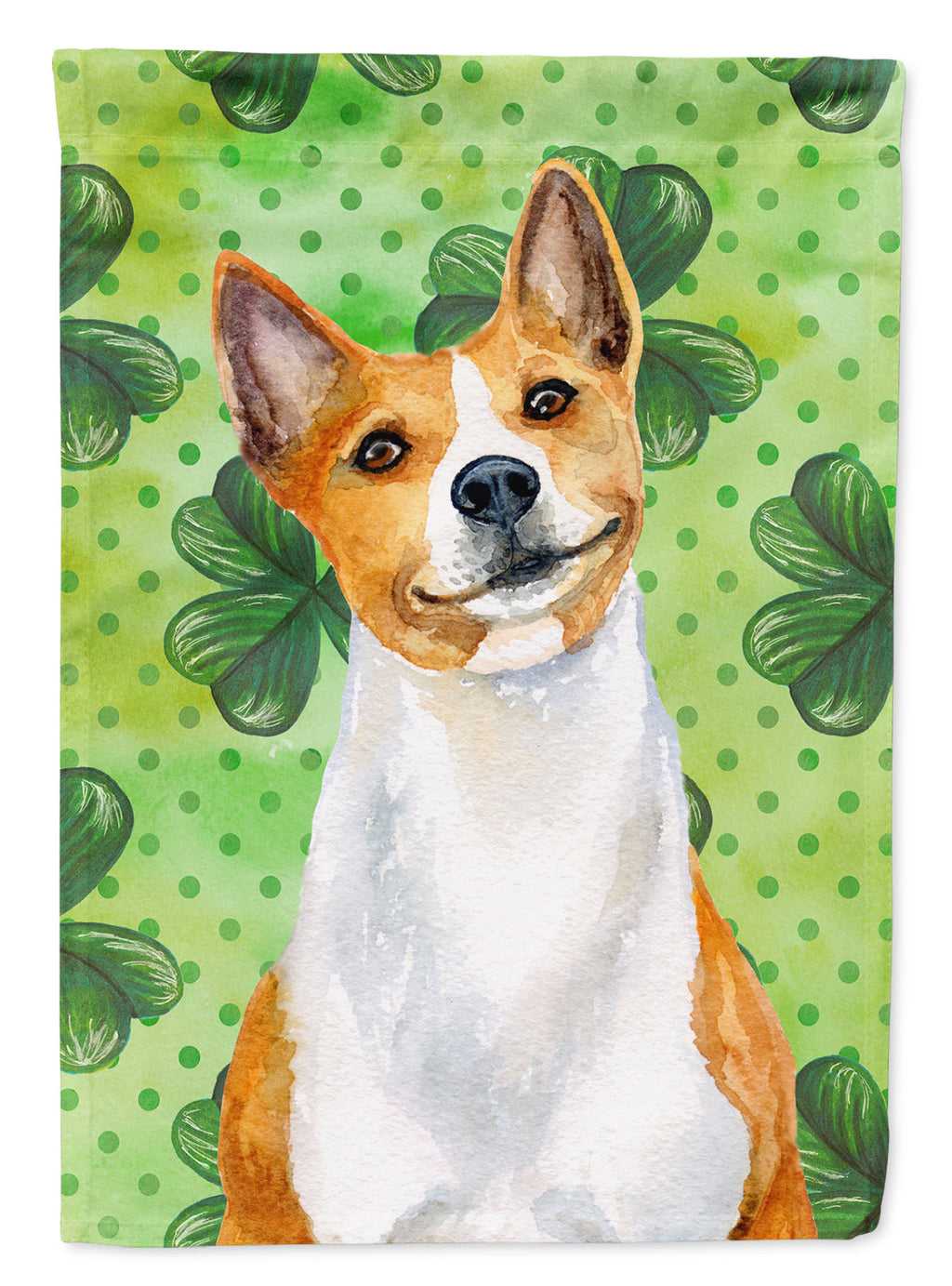 Basenji St Patrick's House Flag 28x40 Porch Sleeve Pole Decorative Outside Yard Banner Artwork Wall Hanging, Polyester
