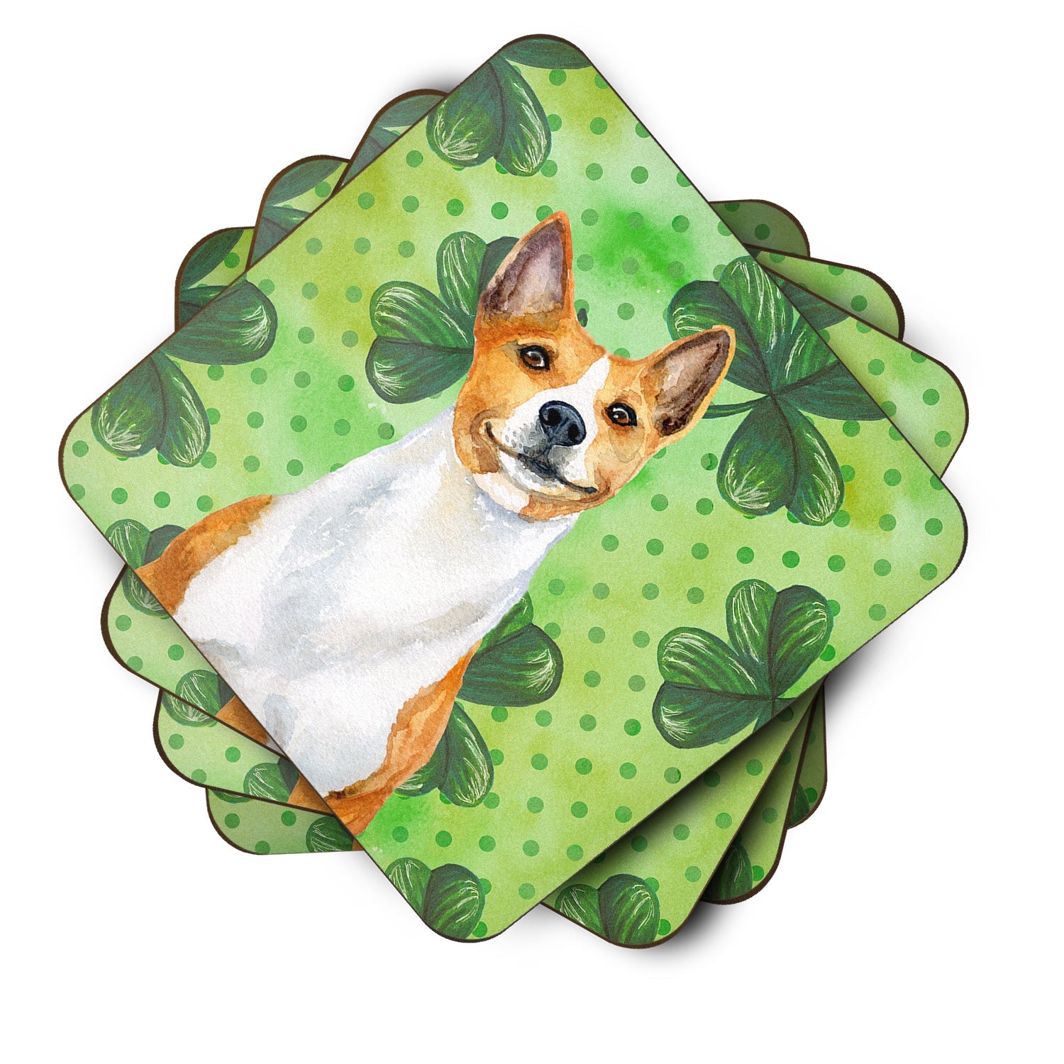 Basenji St Patrick's Foam Coasters Set of 4 Cup Coasters for Indoor Outdoor, Tabletop Protection, Anti Slip, Mouse pad Material