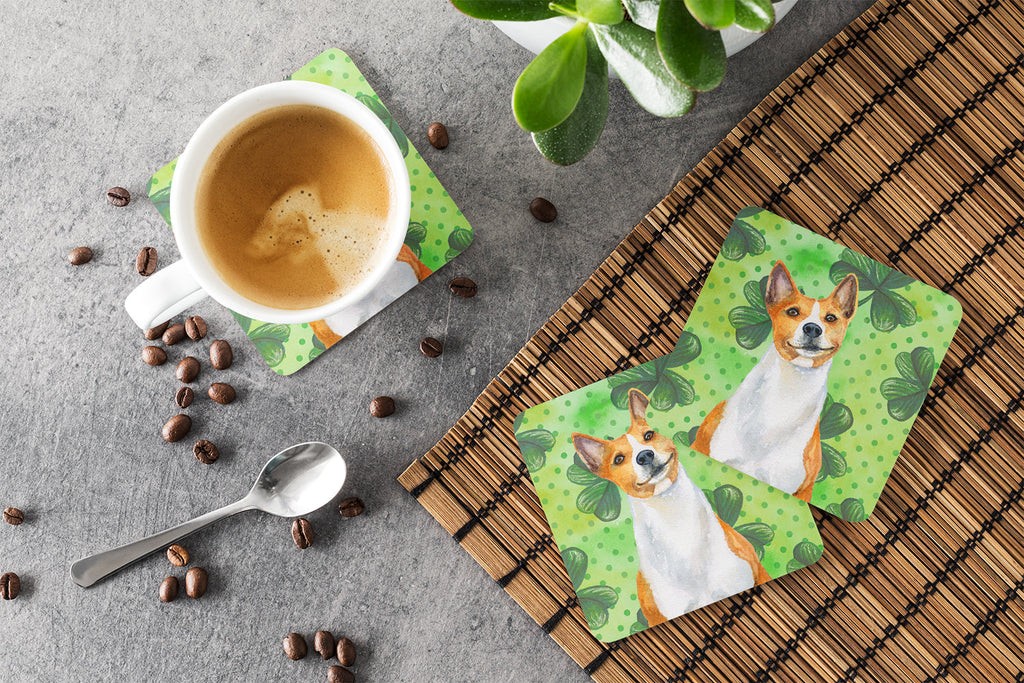 Basenji St Patrick's Foam Coasters Set of 4 Cup Coasters for Indoor Outdoor, Tabletop Protection, Anti Slip, Mouse pad Material