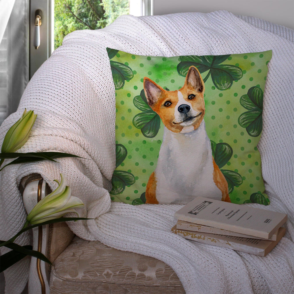 Basenji St Patrick's Decorative Throw Pillow 14x14 Indoor Outdoor Accent Cushion, Fabric Cover with Insert for Sofa, Bed, Porch & Living Room
