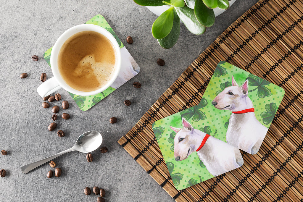 Bull Terrier St Patrick's Foam Coasters Set of 4 Cup Coasters for Indoor Outdoor, Tabletop Protection, Anti Slip, Mouse pad Material