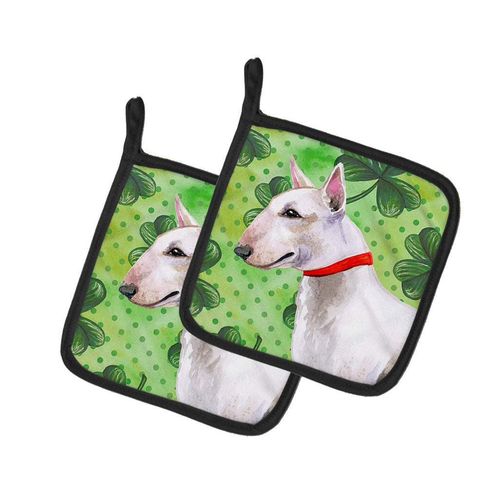 Bull Terrier St Patrick's Pot Holder Set of 2 Heat Resistant Quilted Hot Pads 7.5 x 7.5 Inch, Insulated Kitchen Trivets for Cooking & Baking