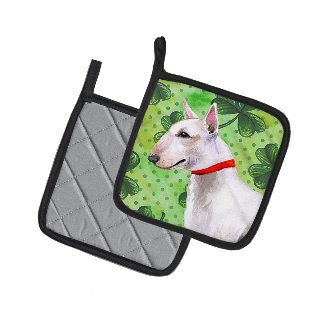 Bull Terrier St Patrick's Pot Holder Set of 2 Heat Resistant Quilted Hot Pads 7.5 x 7.5 Inch, Insulated Kitchen Trivets for Cooking & Baking