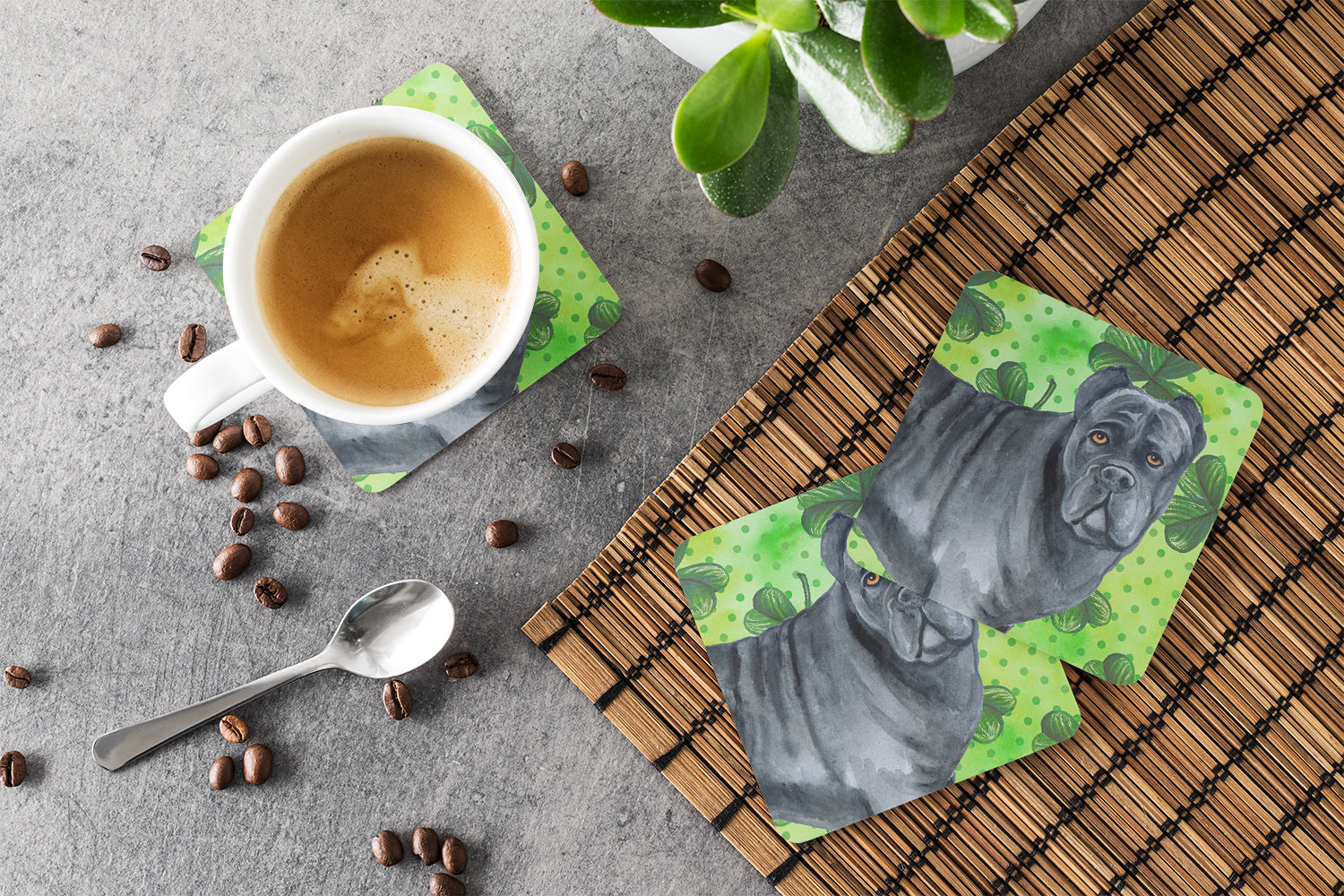 Cane Corso St Patrick's Foam Coasters Set of 4 Cup Coasters for Indoor Outdoor, Tabletop Protection, Anti Slip, Mouse pad Material