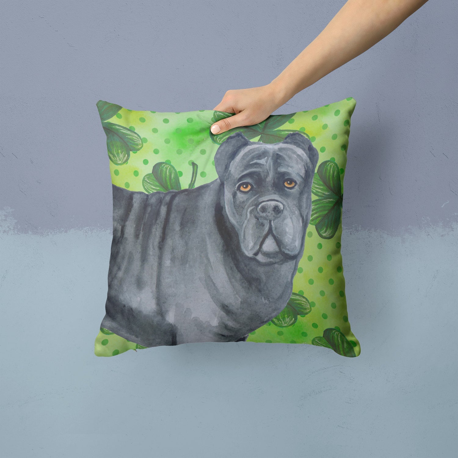 Cane Corso St Patrick's Decorative Throw Pillow 14x14 Indoor Outdoor Accent Cushion, Fabric Cover with Insert for Sofa, Bed, Porch & Living Room