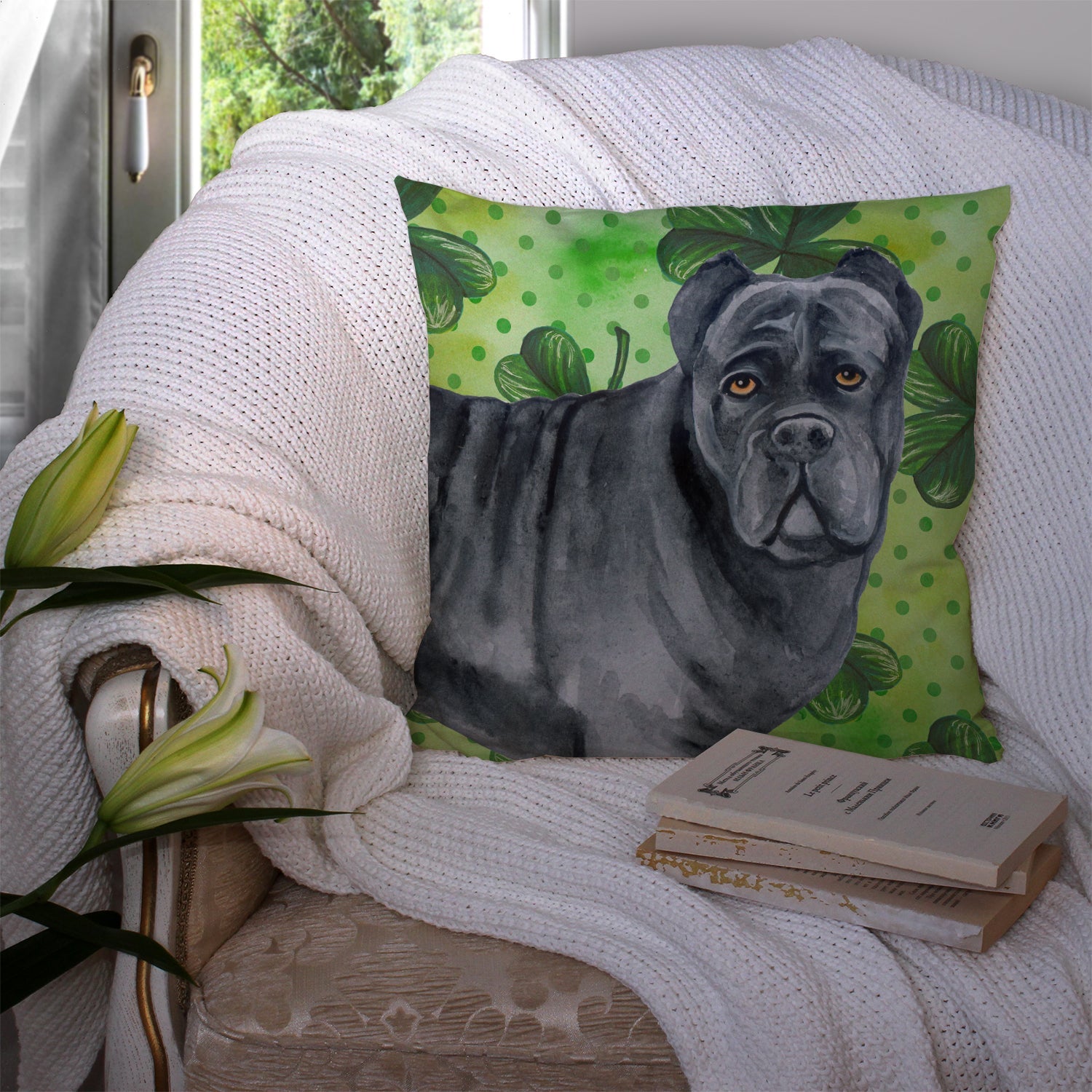 Cane Corso St Patrick's Decorative Throw Pillow 14x14 Indoor Outdoor Accent Cushion, Fabric Cover with Insert for Sofa, Bed, Porch & Living Room