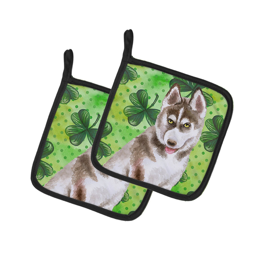 Siberian Husky Grey St Patrick's Pot Holder Set of 2 Heat Resistant Quilted Hot Pads 7.5 x 7.5 Inch, Insulated Kitchen Trivets for Cooking & Baking
