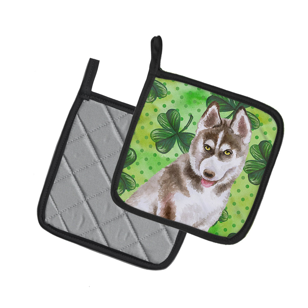 Siberian Husky Grey St Patrick's Pot Holder Set of 2 Heat Resistant Quilted Hot Pads 7.5 x 7.5 Inch, Insulated Kitchen Trivets for Cooking & Baking
