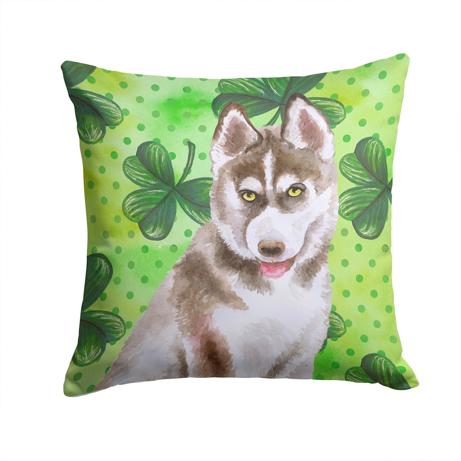 Siberian Husky Grey St Patrick's Decorative Throw Pillow 14x14 Indoor Outdoor Accent Cushion, Fabric Cover with Insert for Sofa, Bed, Porch & Living Room