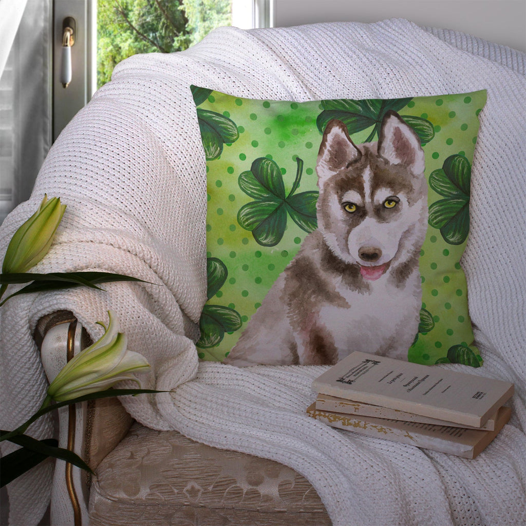 Siberian Husky Grey St Patrick's Decorative Throw Pillow 14x14 Indoor Outdoor Accent Cushion, Fabric Cover with Insert for Sofa, Bed, Porch & Living Room
