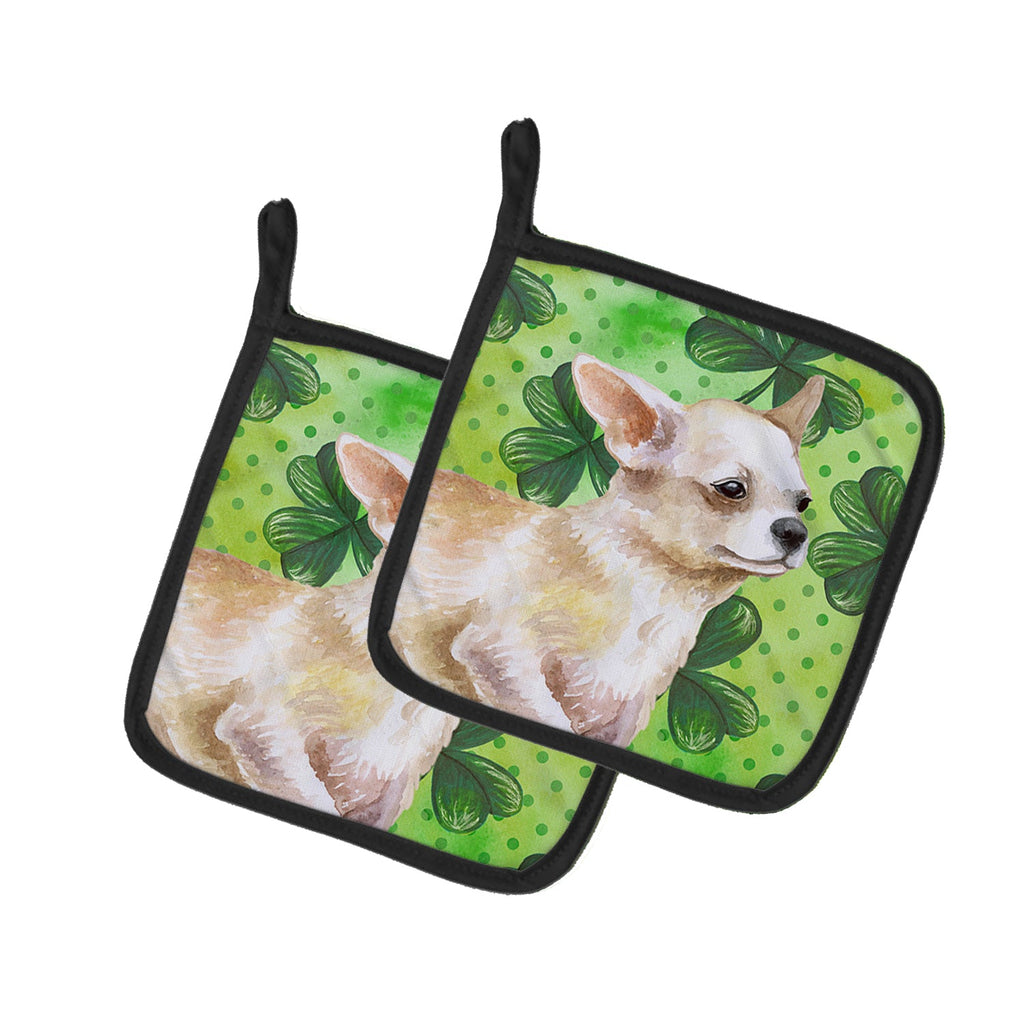 Chihuahua Leg up St Patrick's Pot Holder Set of 2 Heat Resistant Quilted Hot Pads 7.5 x 7.5 Inch, Insulated Kitchen Trivets for Cooking & Baking