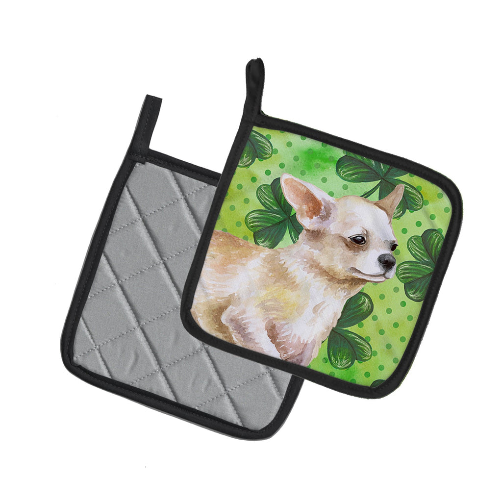 Chihuahua Leg up St Patrick's Pot Holder Set of 2 Heat Resistant Quilted Hot Pads 7.5 x 7.5 Inch, Insulated Kitchen Trivets for Cooking & Baking