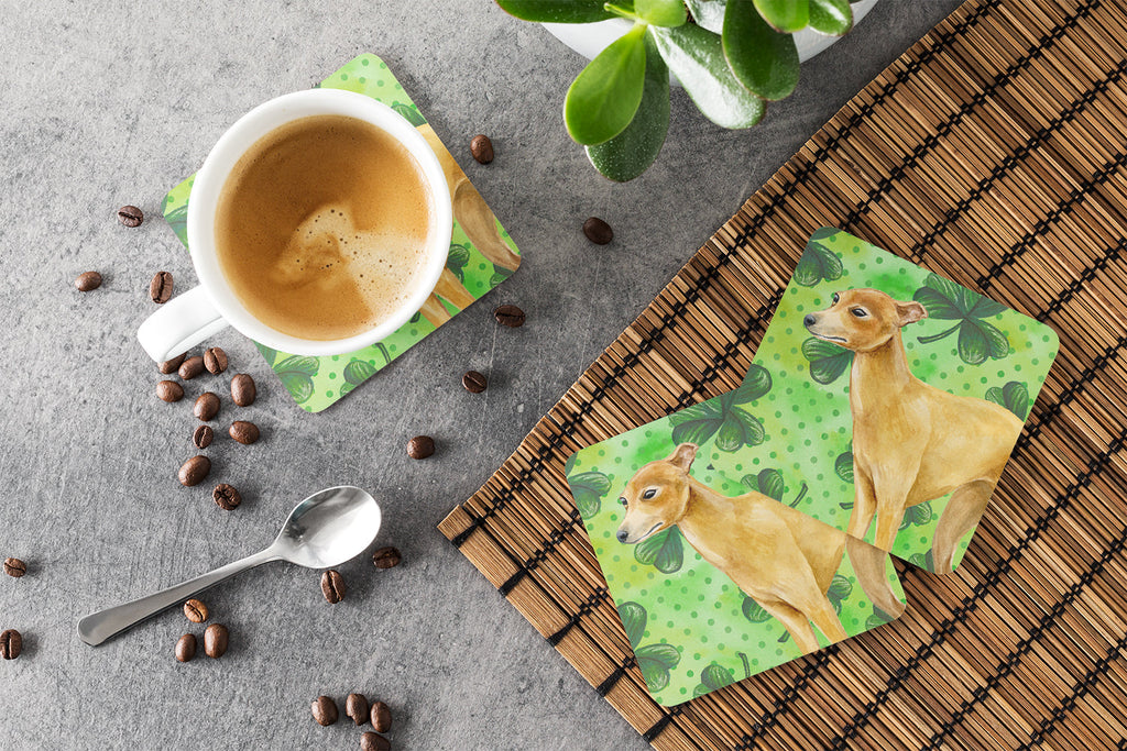 Italian Greyhound St Patrick's Foam Coasters Set of 4 Cup Coasters for Indoor Outdoor, Tabletop Protection, Anti Slip, Mouse pad Material