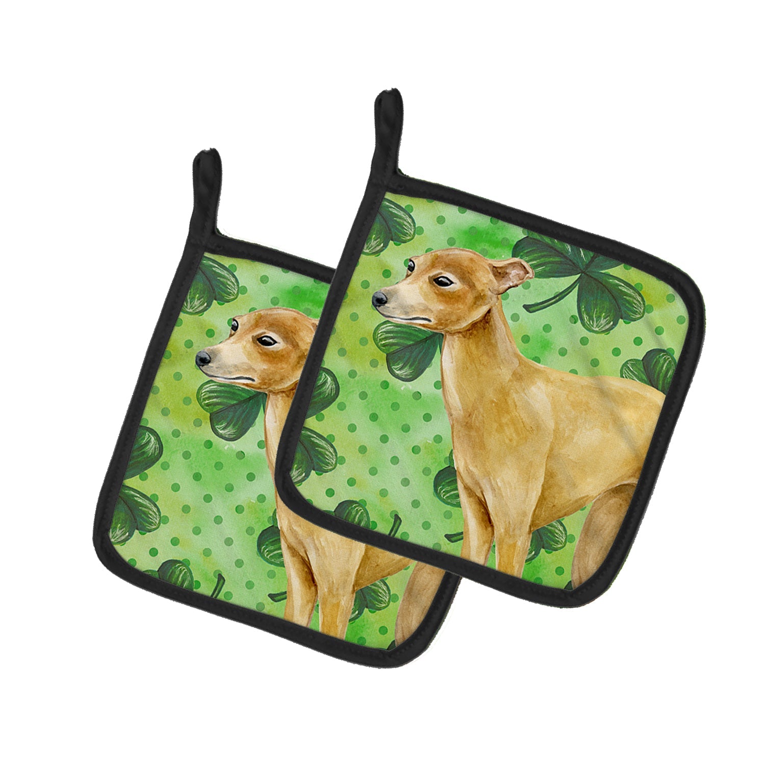 Italian Greyhound St Patrick's Pot Holder Set of 2 Heat Resistant Quilted Hot Pads 7.5 x 7.5 Inch, Insulated Kitchen Trivets for Cooking & Baking