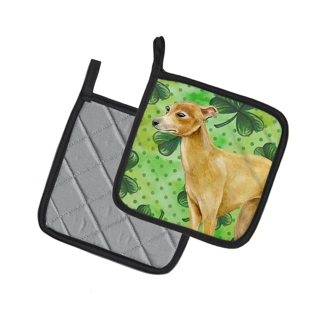 Italian Greyhound St Patrick's Pot Holder Set of 2 Heat Resistant Quilted Hot Pads 7.5 x 7.5 Inch, Insulated Kitchen Trivets for Cooking & Baking