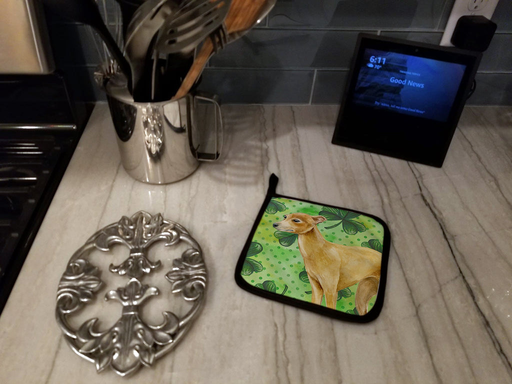 Italian Greyhound St Patrick's Pot Holder Set of 2 Heat Resistant Quilted Hot Pads 7.5 x 7.5 Inch, Insulated Kitchen Trivets for Cooking & Baking