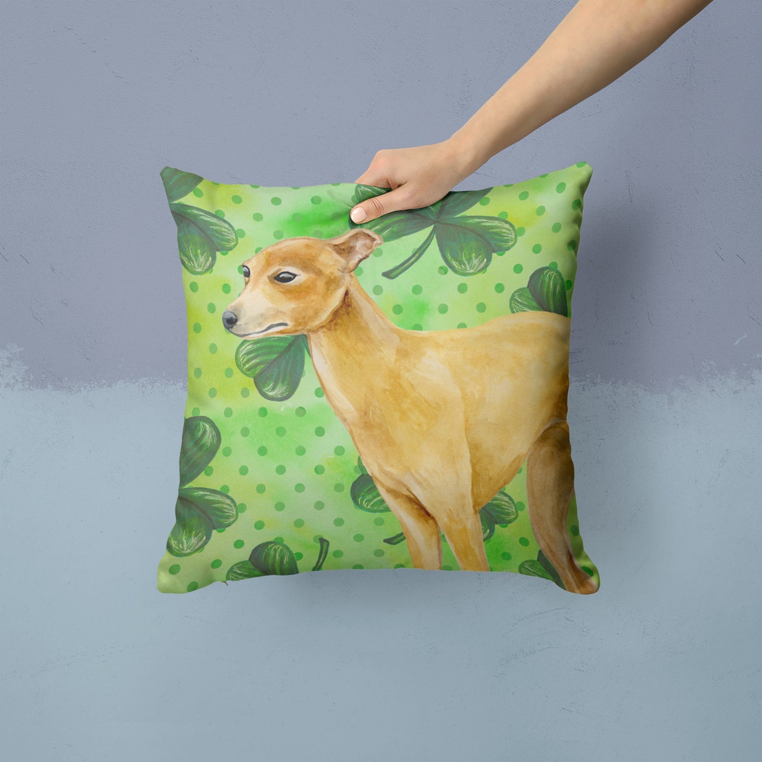 Italian Greyhound St Patrick's Decorative Throw Pillow 14x14 Indoor Outdoor Accent Cushion, Fabric Cover with Insert for Sofa, Bed, Porch & Living Room