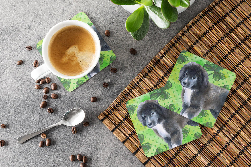 Newfoundland Puppy St Patrick's Foam Coasters Set of 4 Cup Coasters for Indoor Outdoor, Tabletop Protection, Anti Slip, Mouse pad Material