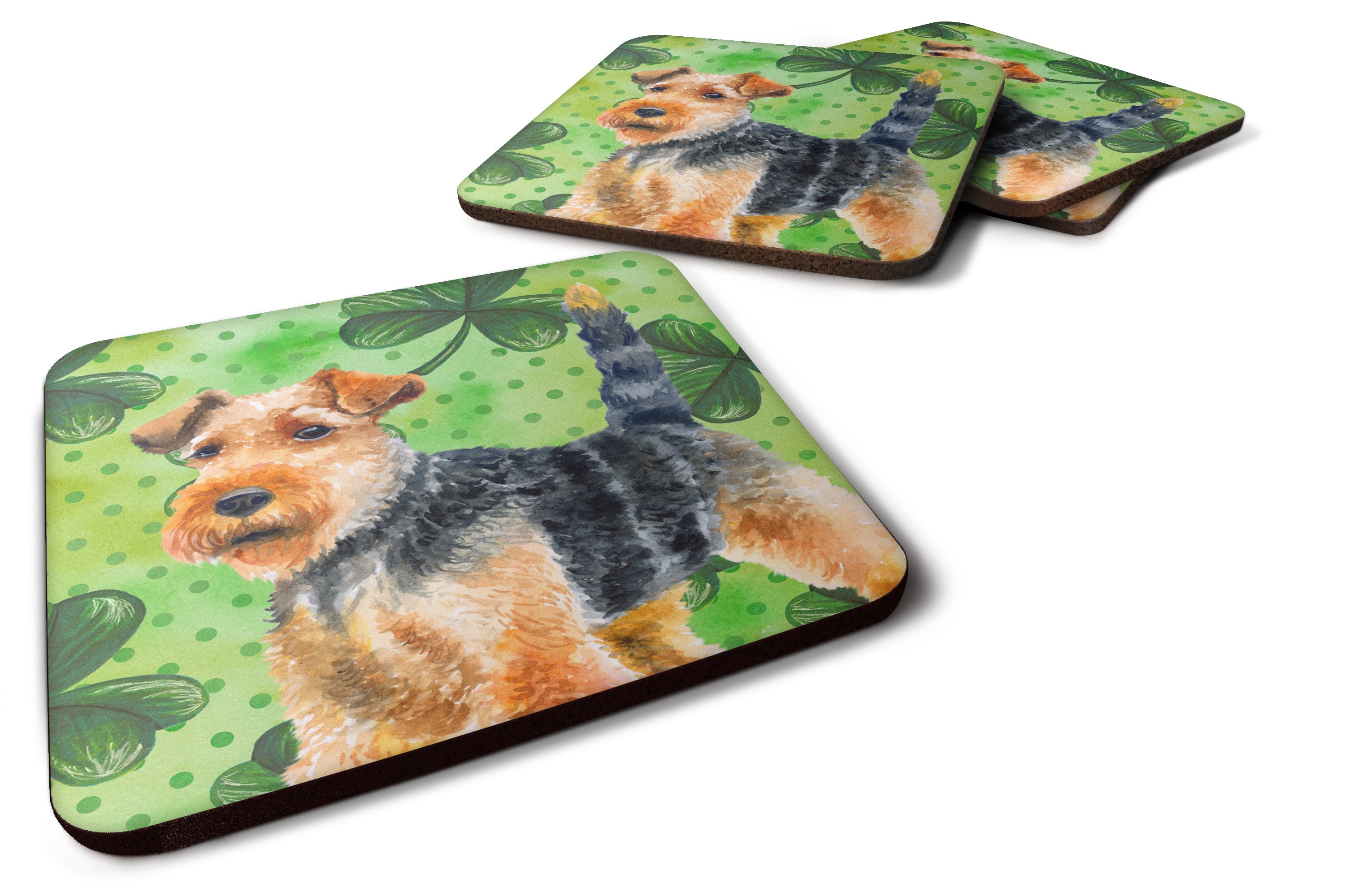 Welsh Terrier St Patrick's Foam Coasters Set of 4 Cup Coasters for Indoor Outdoor, Tabletop Protection, Anti Slip, Mouse pad Material