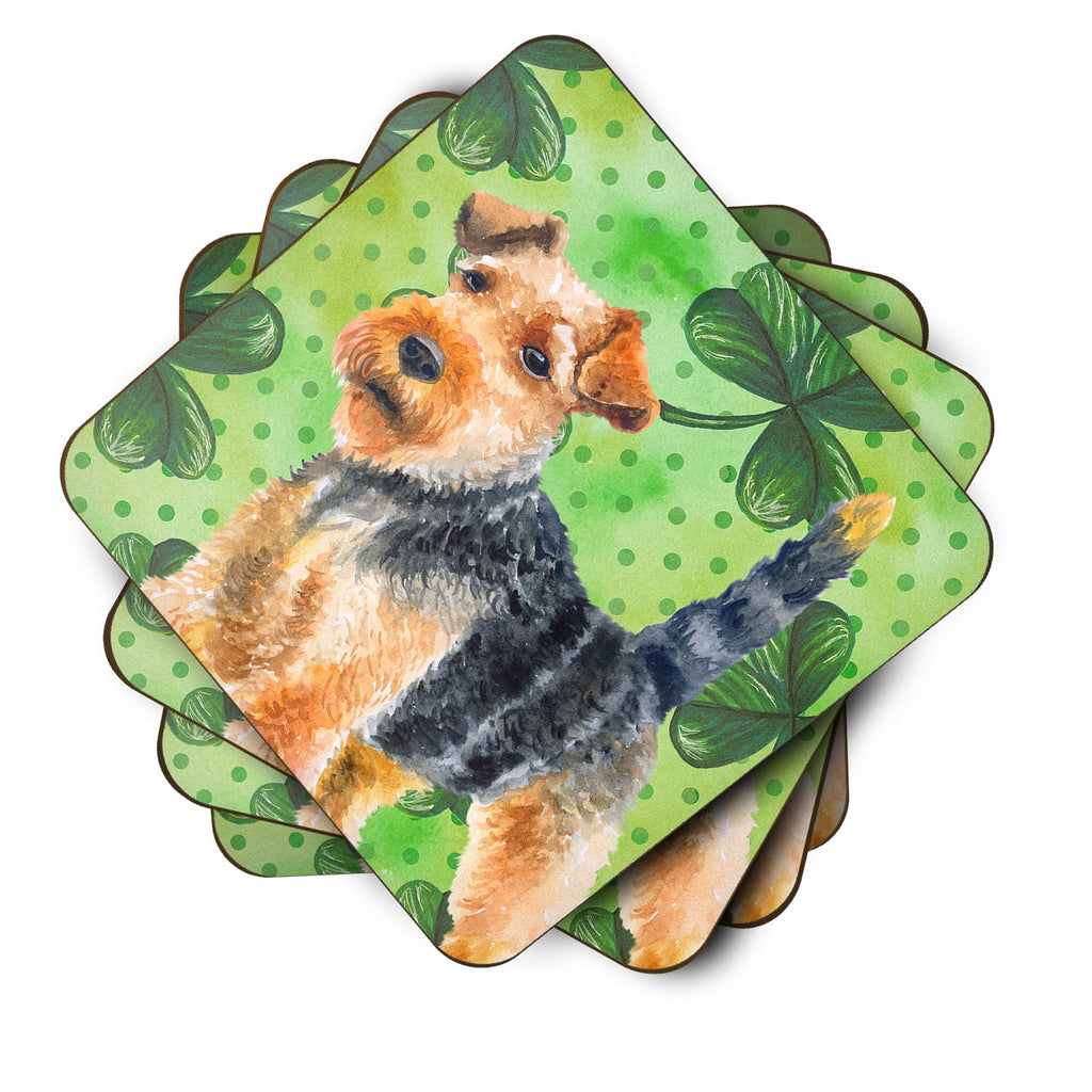 Welsh Terrier St Patrick's Foam Coasters Set of 4 Cup Coasters for Indoor Outdoor, Tabletop Protection, Anti Slip, Mouse pad Material