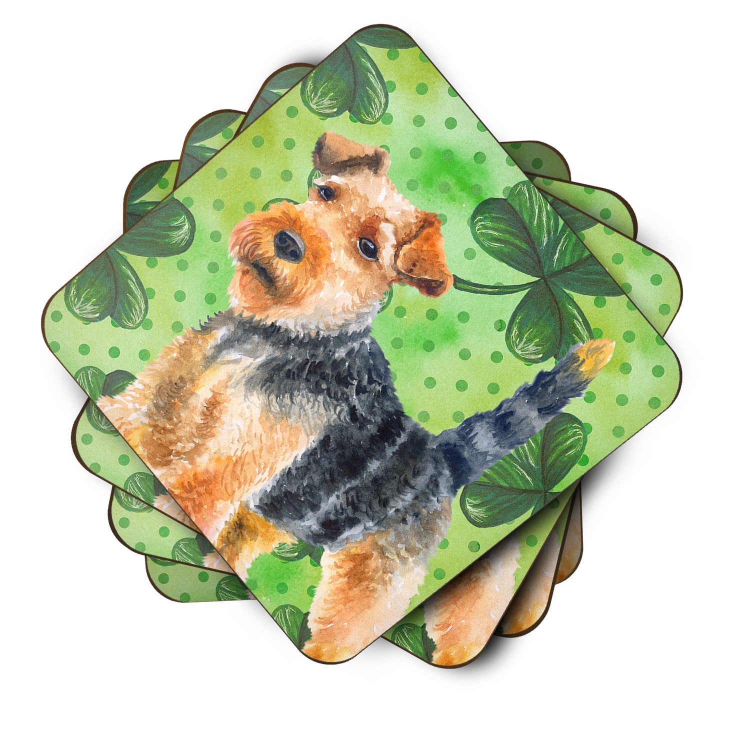Welsh Terrier St Patrick's Foam Coasters Set of 4 Cup Coasters for Indoor Outdoor, Tabletop Protection, Anti Slip, Mouse pad Material