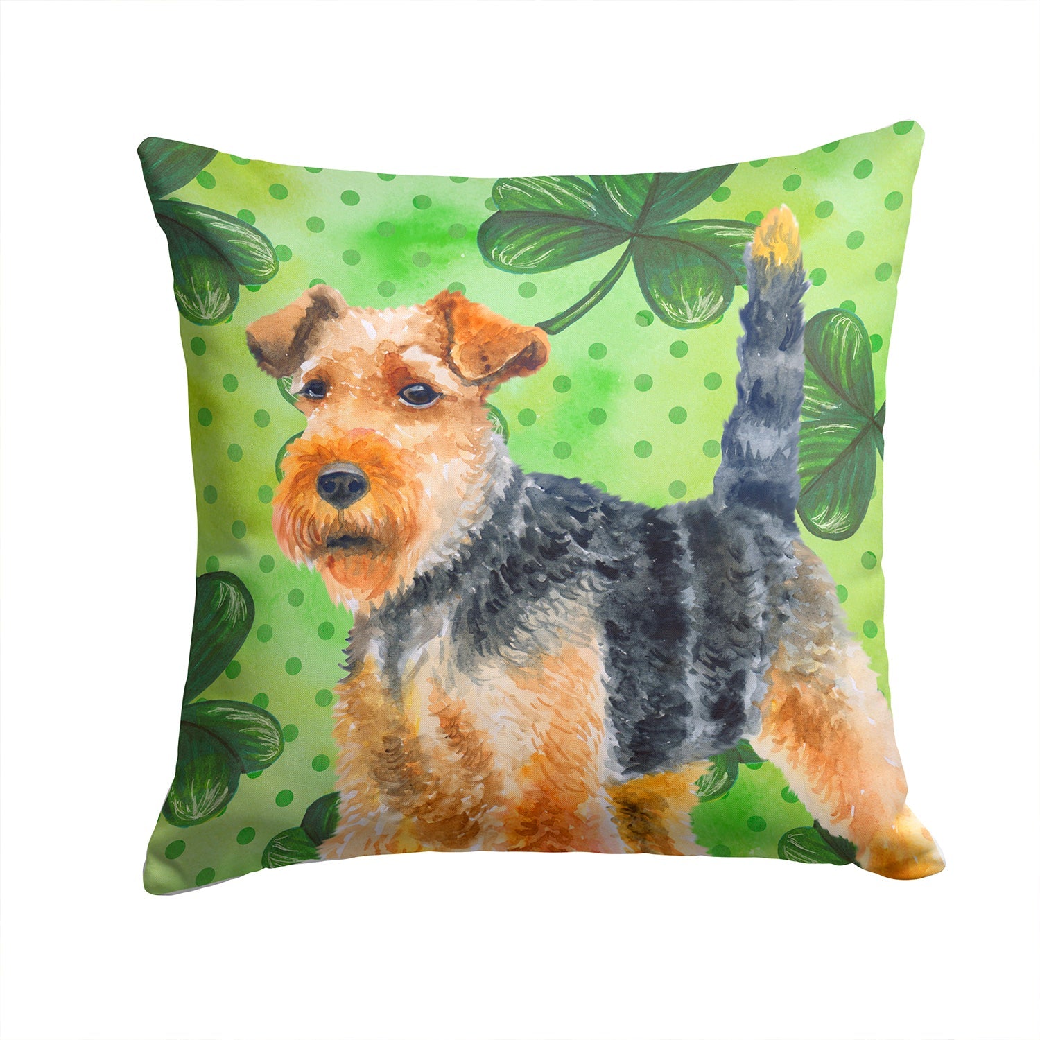 Welsh Terrier St Patrick's Decorative Throw Pillow 14x14 Indoor Outdoor Accent Cushion, Fabric Cover with Insert for Sofa, Bed, Porch & Living Room