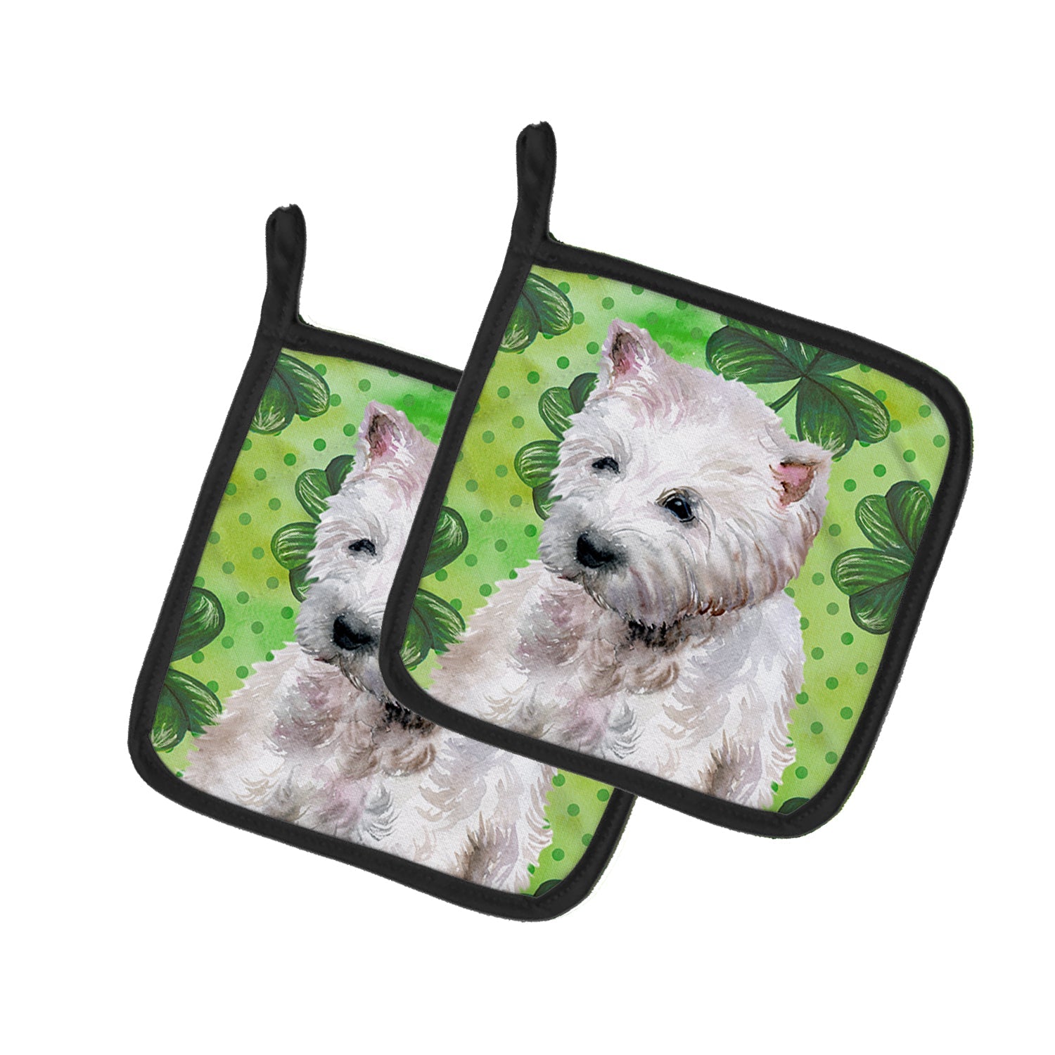 Westie St Patrick's Pot Holder Set of 2 Heat Resistant Quilted Hot Pads 7.5 x 7.5 Inch, Insulated Kitchen Trivets for Cooking & Baking