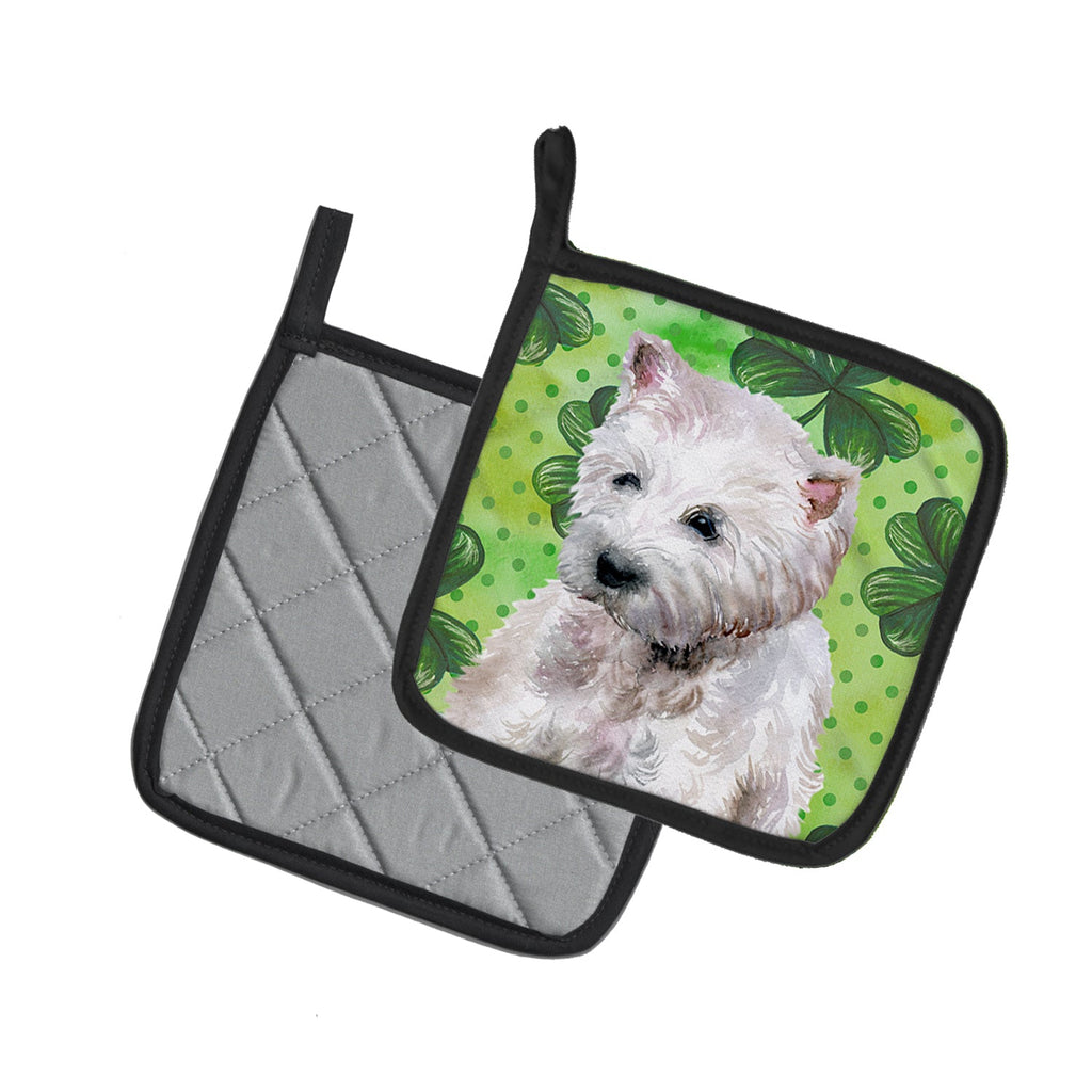 Westie St Patrick's Pot Holder Set of 2 Heat Resistant Quilted Hot Pads 7.5 x 7.5 Inch, Insulated Kitchen Trivets for Cooking & Baking