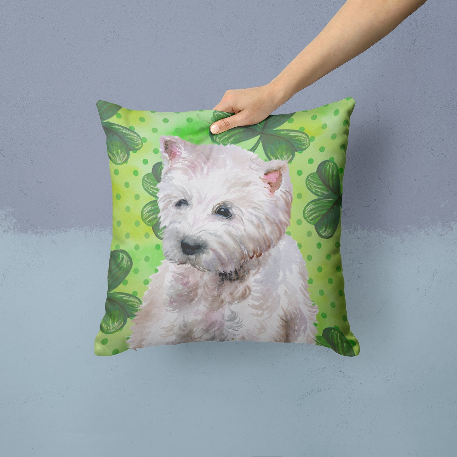 Westie St Patrick's Decorative Throw Pillow 14x14 Indoor Outdoor Accent Cushion, Fabric Cover with Insert for Sofa, Bed, Porch & Living Room