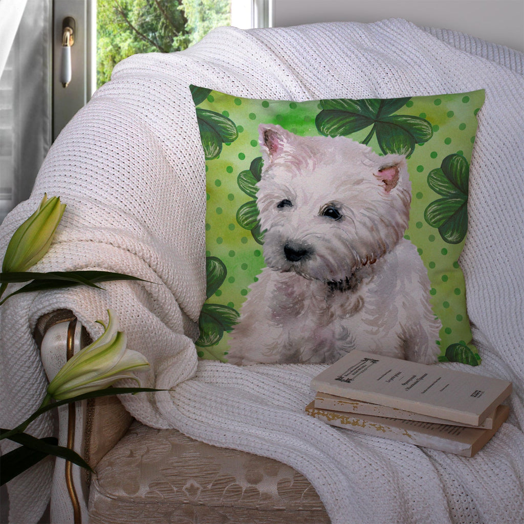 Westie St Patrick's Decorative Throw Pillow 14x14 Indoor Outdoor Accent Cushion, Fabric Cover with Insert for Sofa, Bed, Porch & Living Room