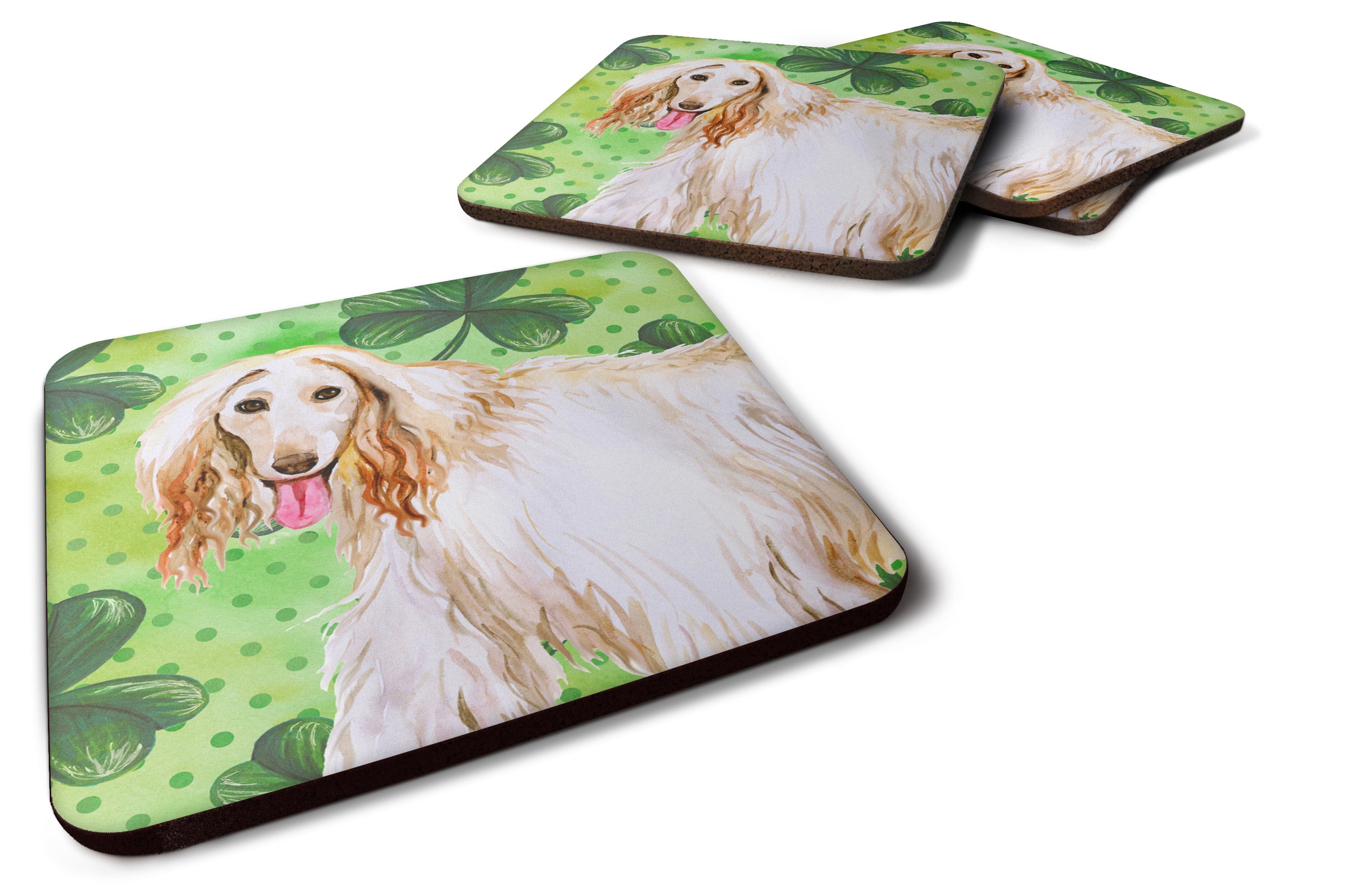 Afghan Hound St Patrick's Foam Coasters Set of 4 Cup Coasters for Indoor Outdoor, Tabletop Protection, Anti Slip, Mouse pad Material