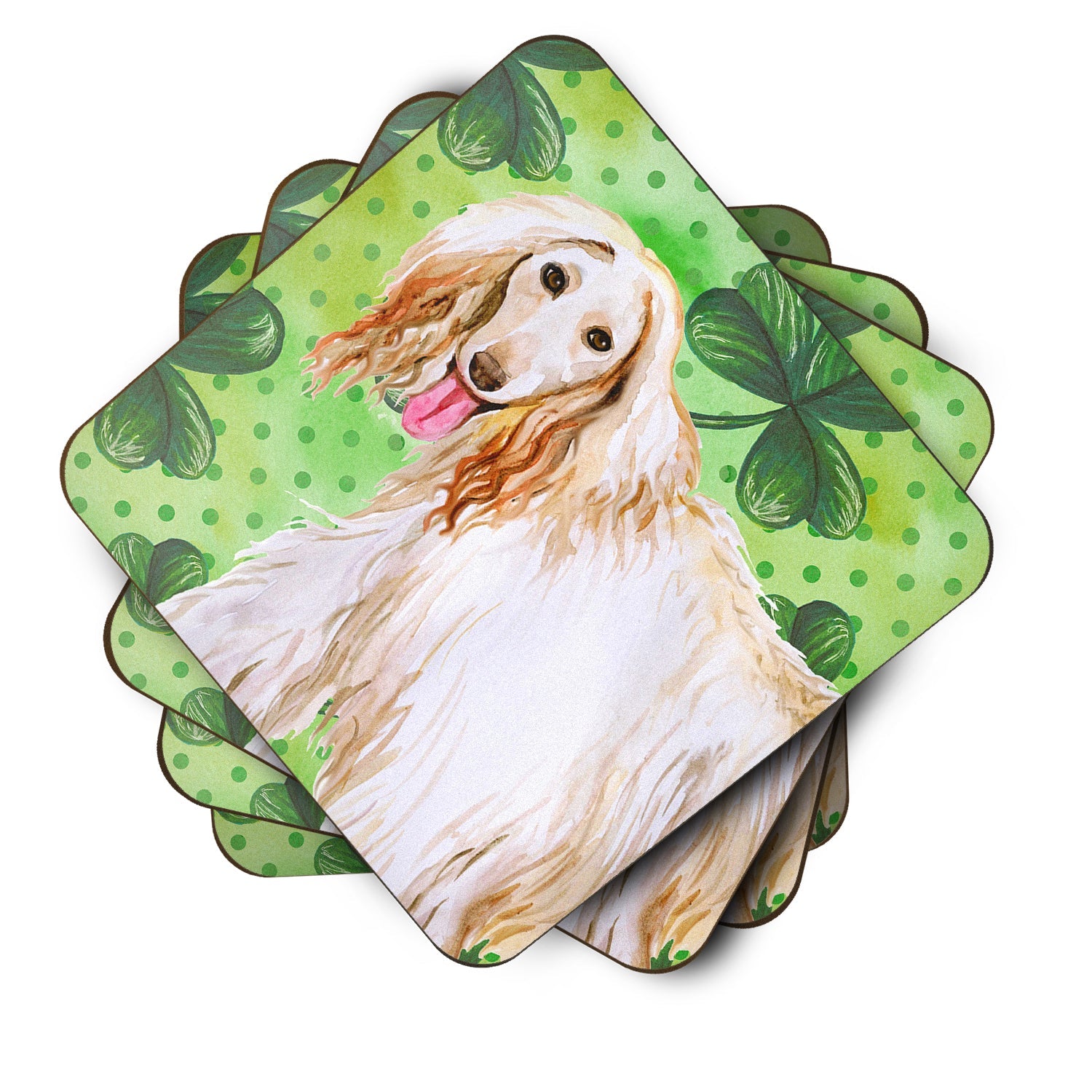 Afghan Hound St Patrick's Foam Coasters Set of 4 Cup Coasters for Indoor Outdoor, Tabletop Protection, Anti Slip, Mouse pad Material