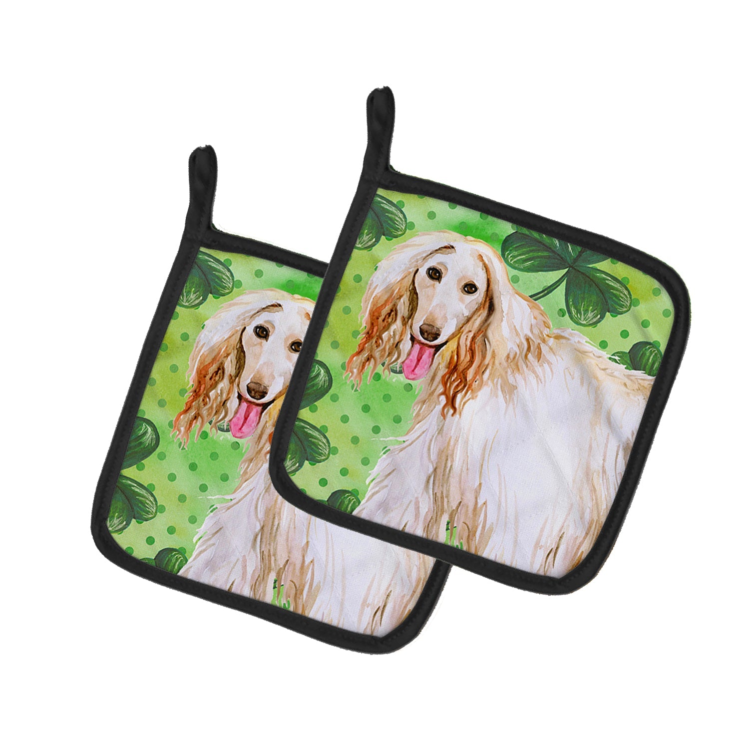 Afghan Hound St Patrick's Pot Holder Set of 2 Heat Resistant Quilted Hot Pads 7.5 x 7.5 Inch, Insulated Kitchen Trivets for Cooking & Baking