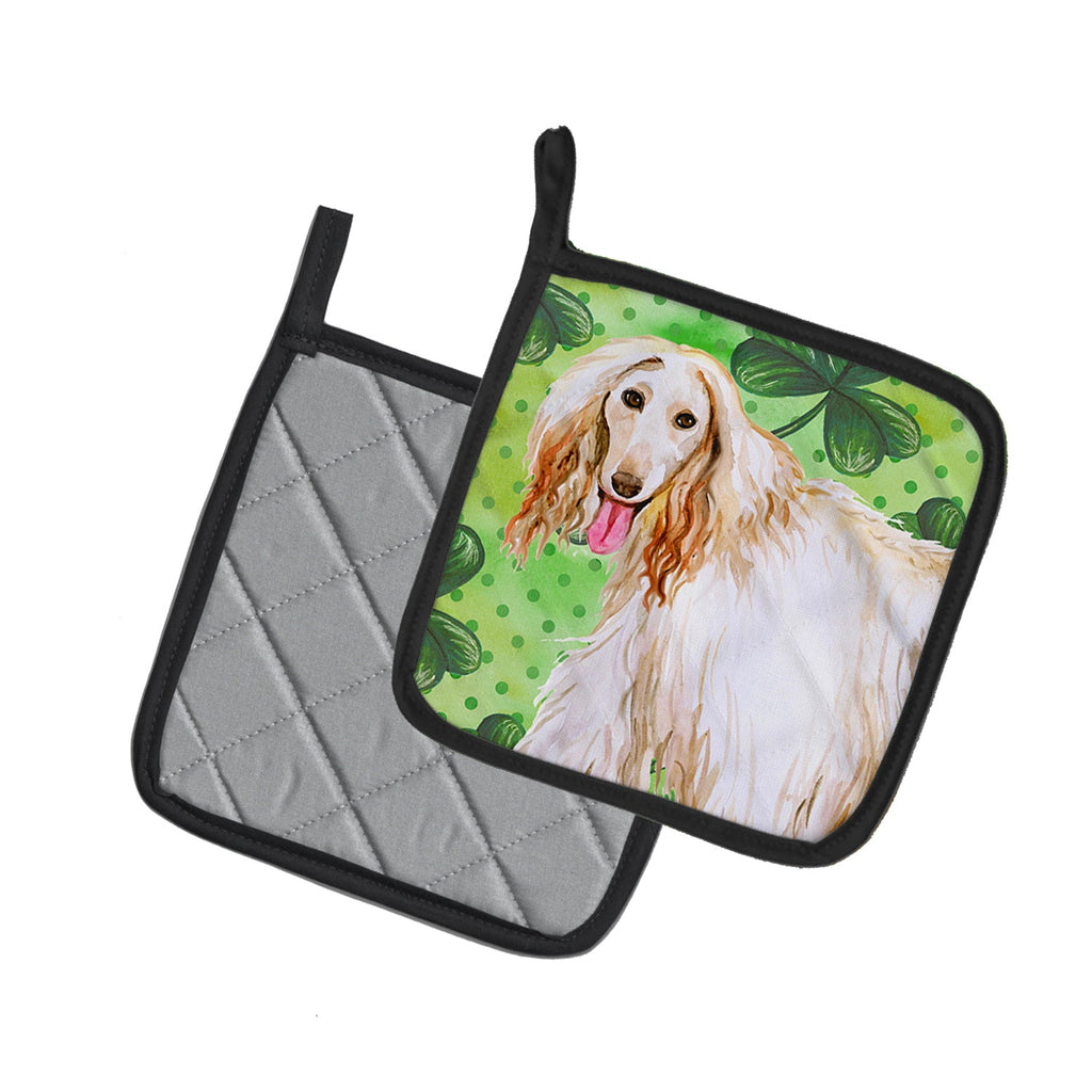 Afghan Hound St Patrick's Pot Holder Set of 2 Heat Resistant Quilted Hot Pads 7.5 x 7.5 Inch, Insulated Kitchen Trivets for Cooking & Baking