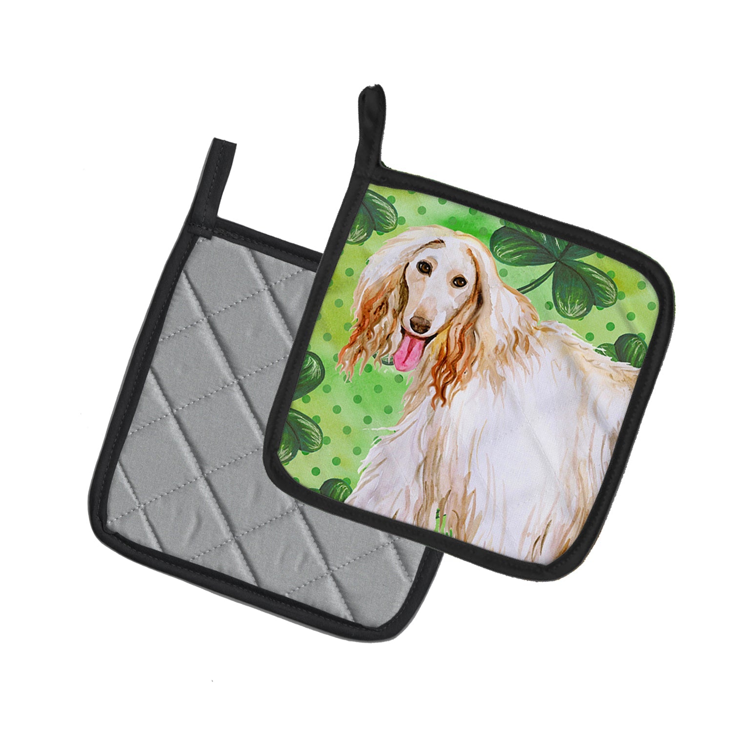 Afghan Hound St Patrick's Pot Holder Set of 2 Heat Resistant Quilted Hot Pads 7.5 x 7.5 Inch, Insulated Kitchen Trivets for Cooking & Baking
