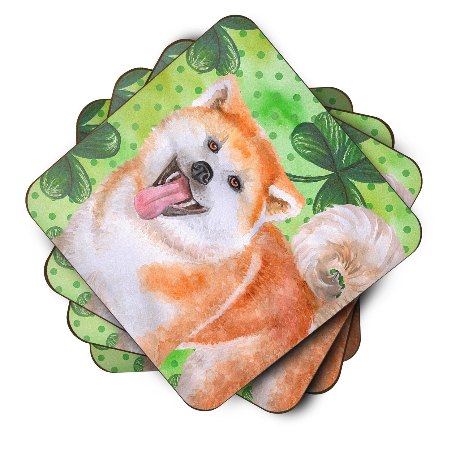 Akita St Patrick's Foam Coasters Set of 4 Cup Coasters for Indoor Outdoor, Tabletop Protection, Anti Slip, Mouse pad Material