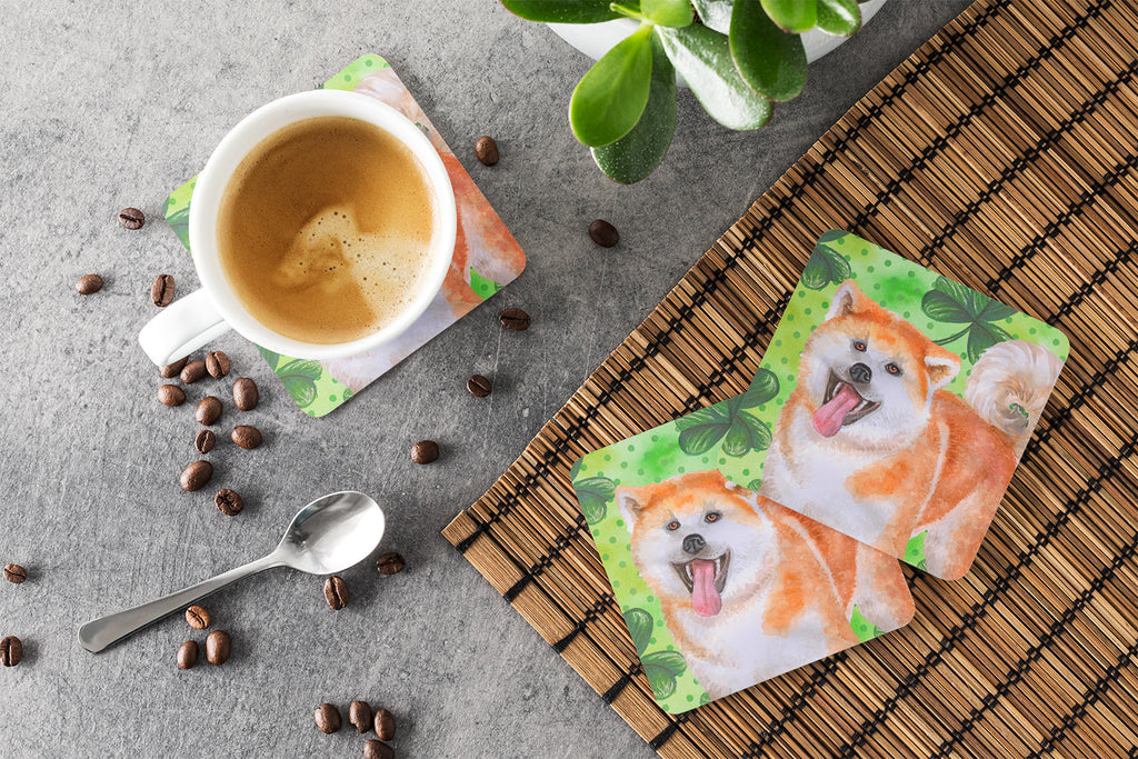 Akita St Patrick's Foam Coasters Set of 4 Cup Coasters for Indoor Outdoor, Tabletop Protection, Anti Slip, Mouse pad Material