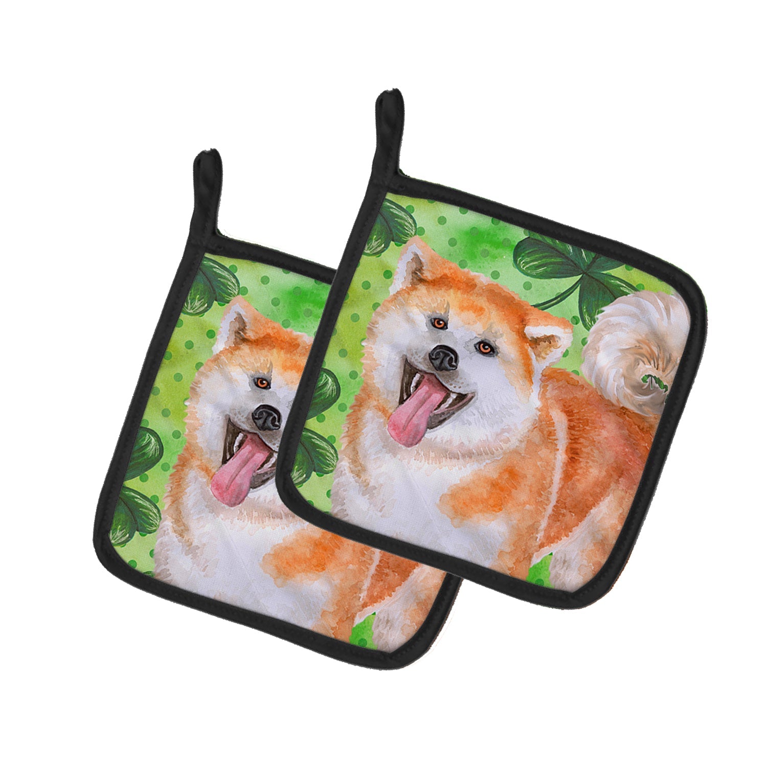 Akita St Patrick's Pot Holder Set of 2 Heat Resistant Quilted Hot Pads 7.5 x 7.5 Inch, Insulated Kitchen Trivets for Cooking & Baking