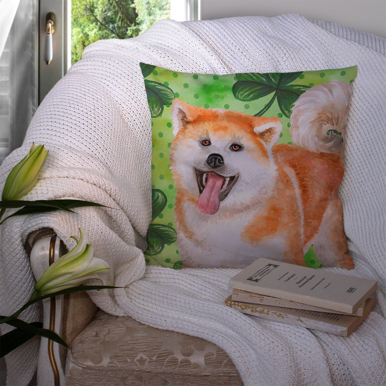 Akita St Patrick's Decorative Throw Pillow 14x14 Indoor Outdoor Accent Cushion, Fabric Cover with Insert for Sofa, Bed, Porch & Living Room