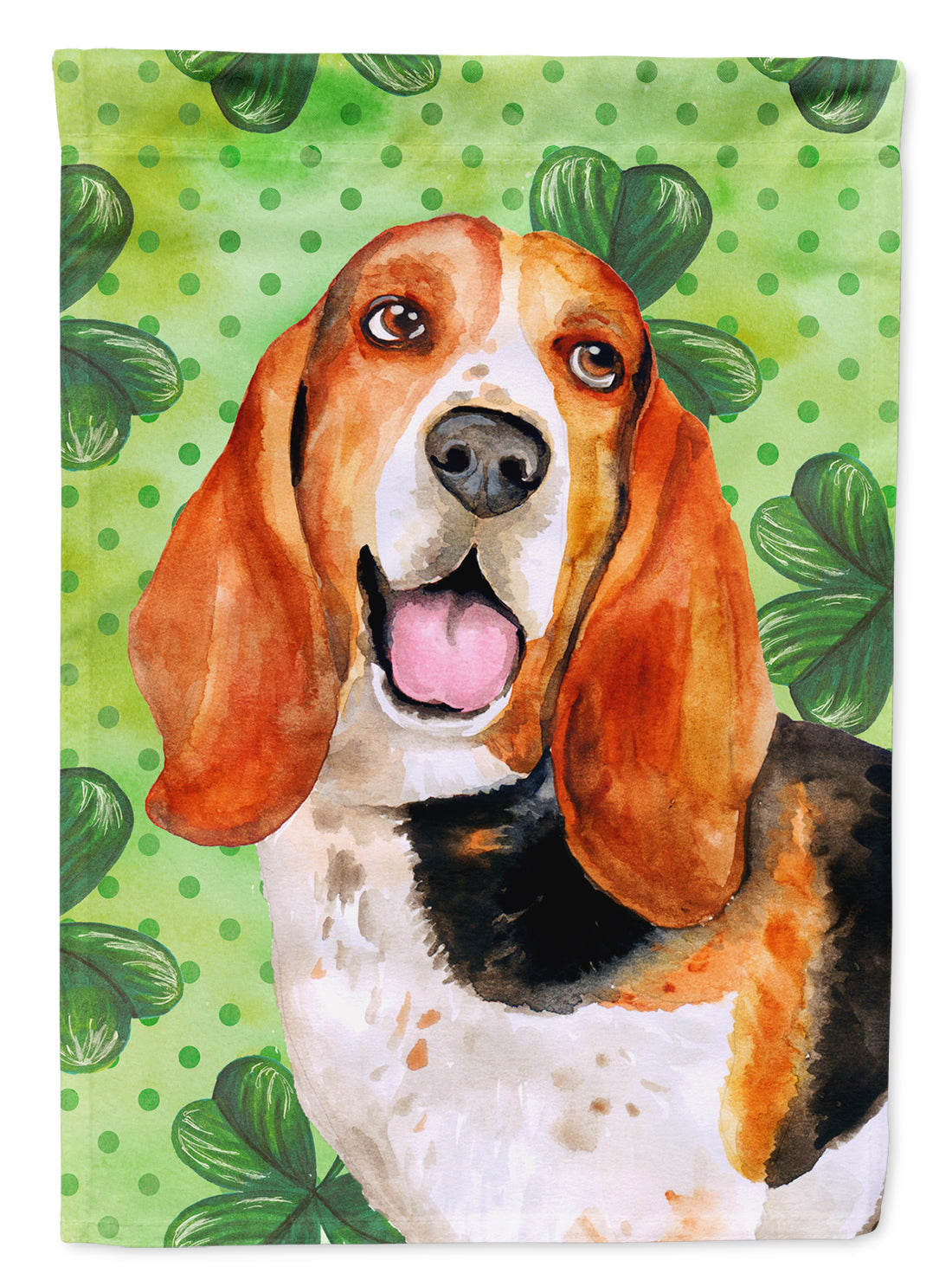 Basset Hound St Patrick's House Flag 28x40 Porch Sleeve Pole Decorative Outside Yard Banner Artwork Wall Hanging, Polyester