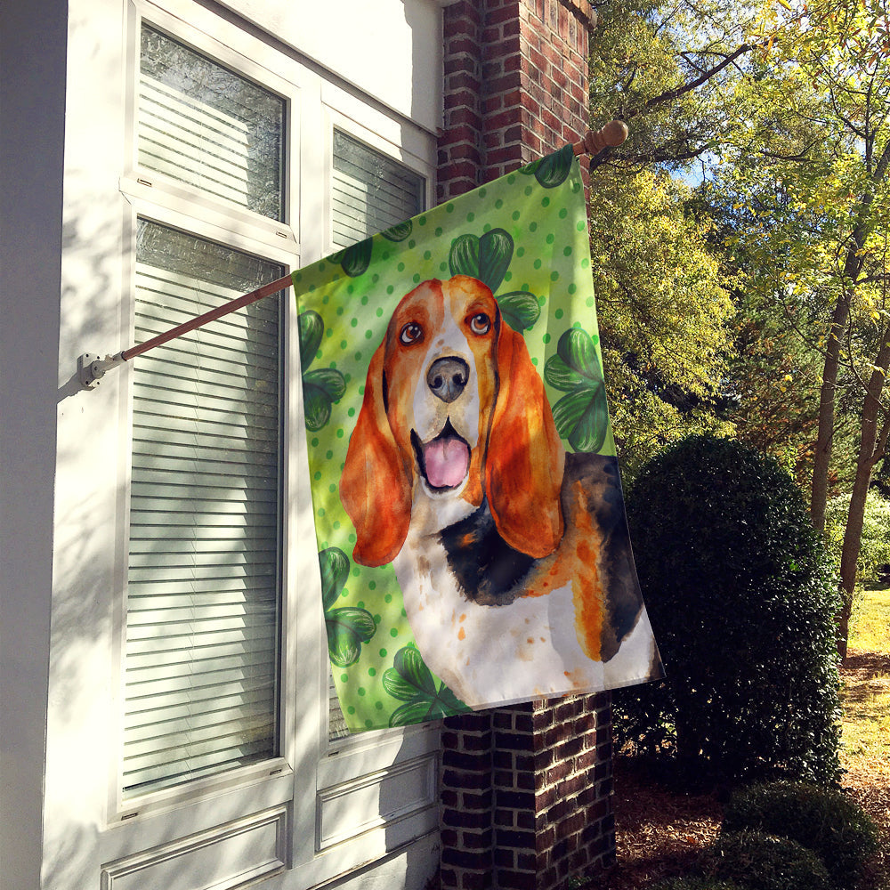 Basset Hound St Patrick's House Flag 28x40 Porch Sleeve Pole Decorative Outside Yard Banner Artwork Wall Hanging, Polyester