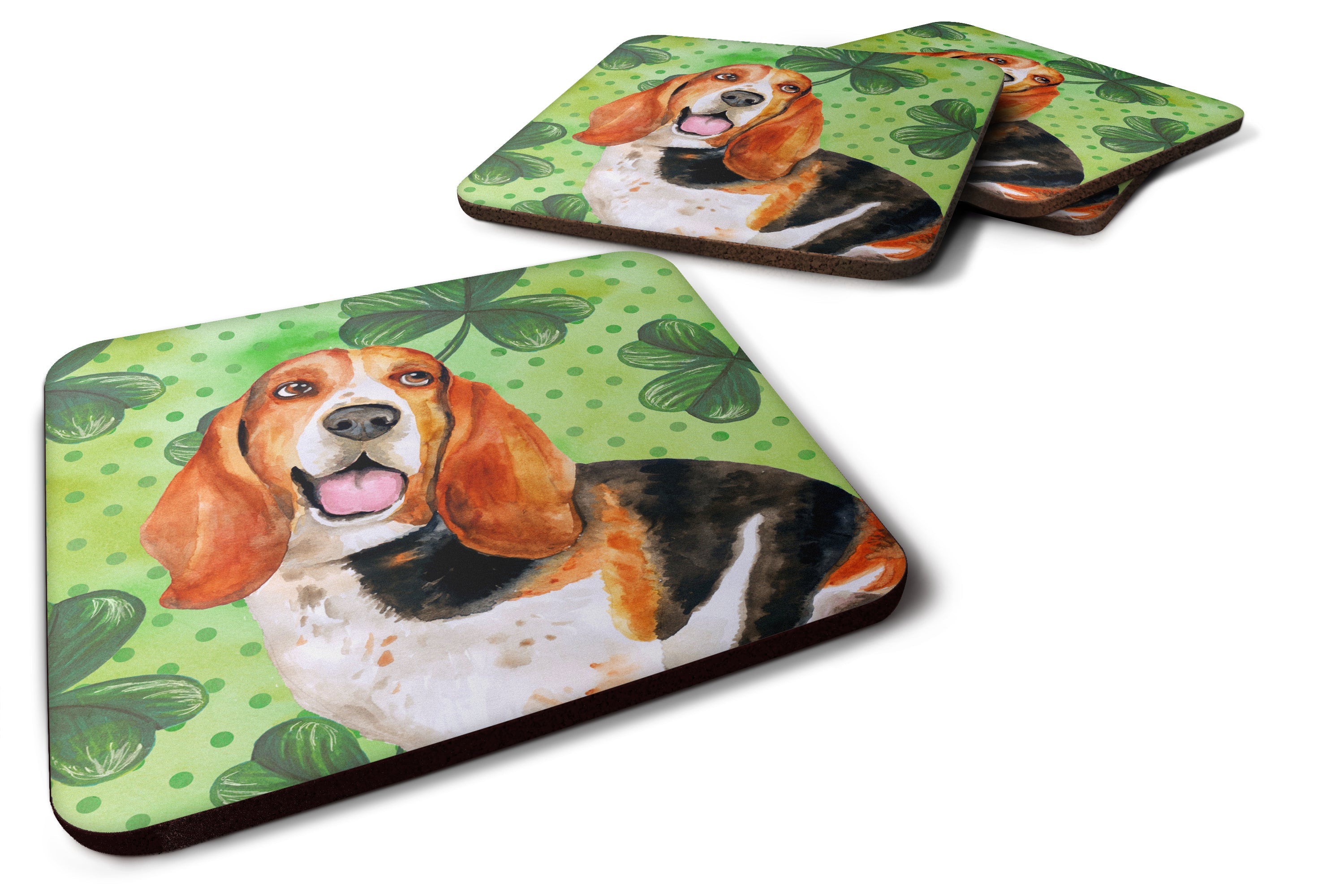 Basset Hound St Patrick's Foam Coasters Set of 4 Cup Coasters for Indoor Outdoor, Tabletop Protection, Anti Slip, Mouse pad Material