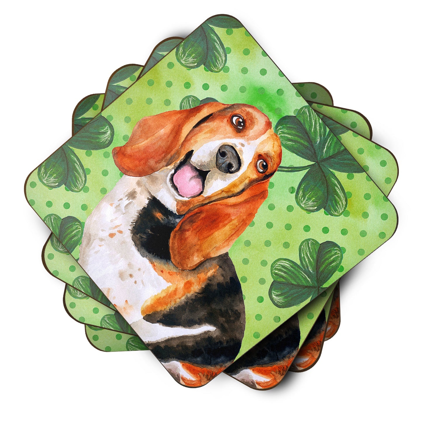 Basset Hound St Patrick's Foam Coasters Set of 4 Cup Coasters for Indoor Outdoor, Tabletop Protection, Anti Slip, Mouse pad Material