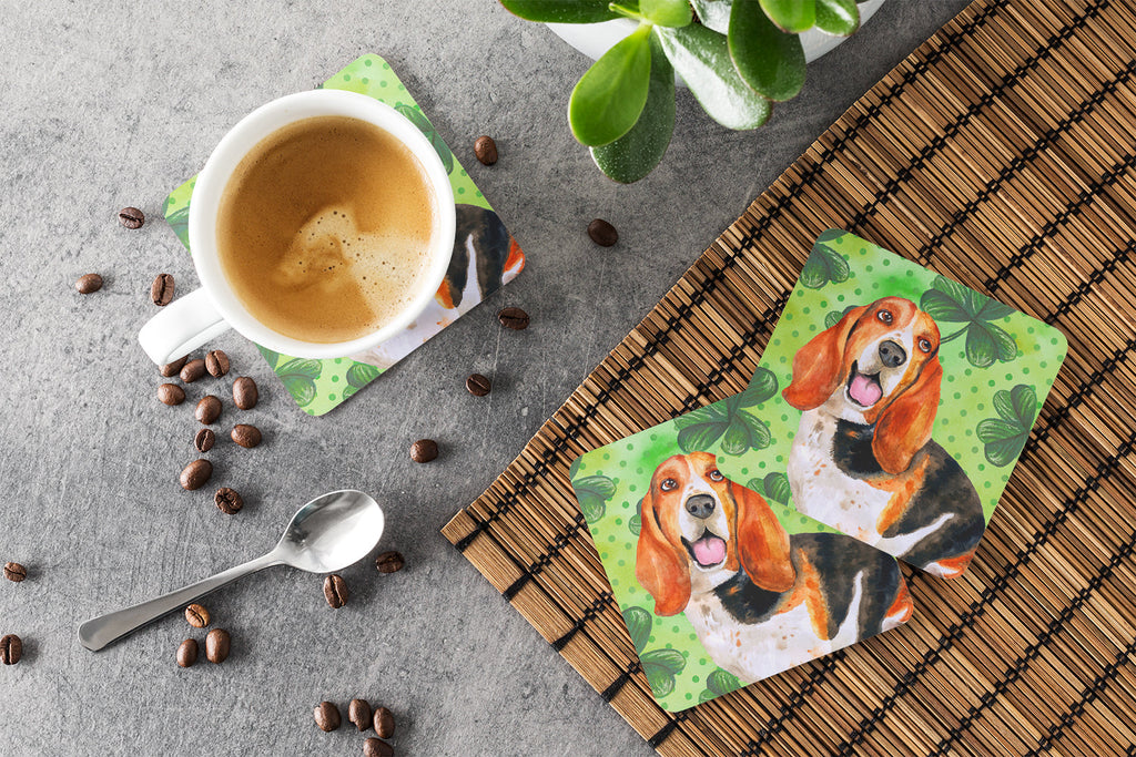 Basset Hound St Patrick's Foam Coasters Set of 4 Cup Coasters for Indoor Outdoor, Tabletop Protection, Anti Slip, Mouse pad Material