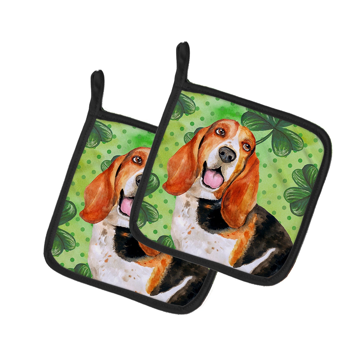 Basset Hound St Patrick's Pot Holder Set of 2 Heat Resistant Quilted Hot Pads 7.5 x 7.5 Inch, Insulated Kitchen Trivets for Cooking & Baking