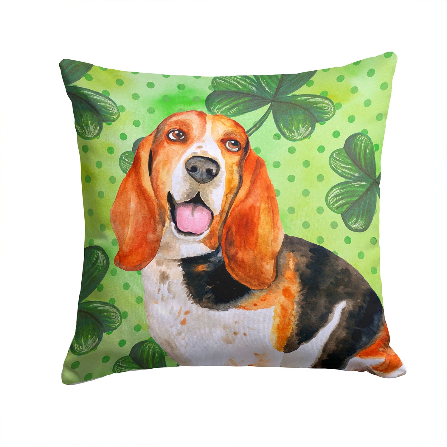 Basset Hound St Patrick's Decorative Throw Pillow 14x14 Indoor Outdoor Accent Cushion, Fabric Cover with Insert for Sofa, Bed, Porch & Living Room