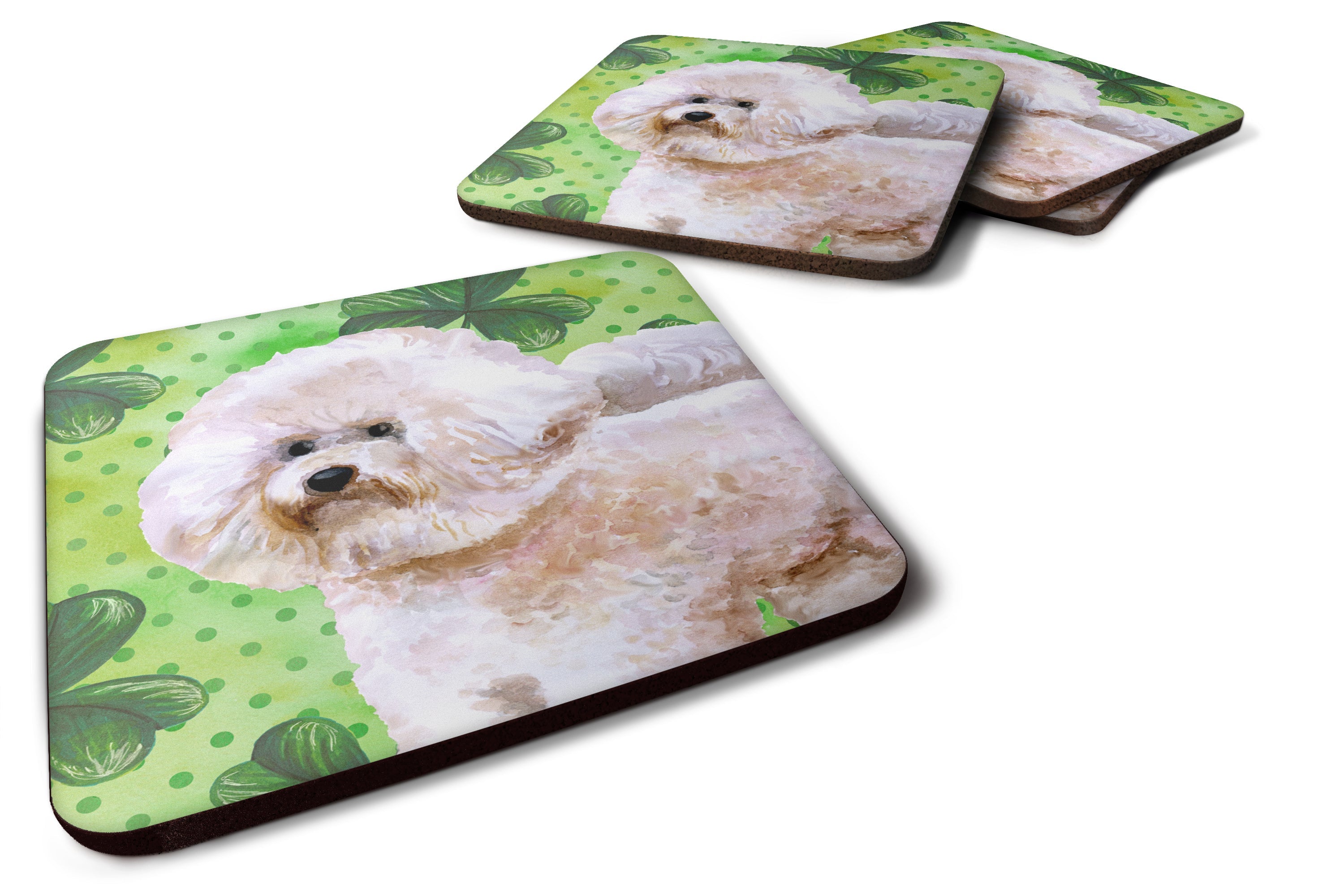 Bichon Frise #2 St Patrick's Foam Coasters Set of 4 Cup Coasters for Indoor Outdoor, Tabletop Protection, Anti Slip, Mouse pad Material