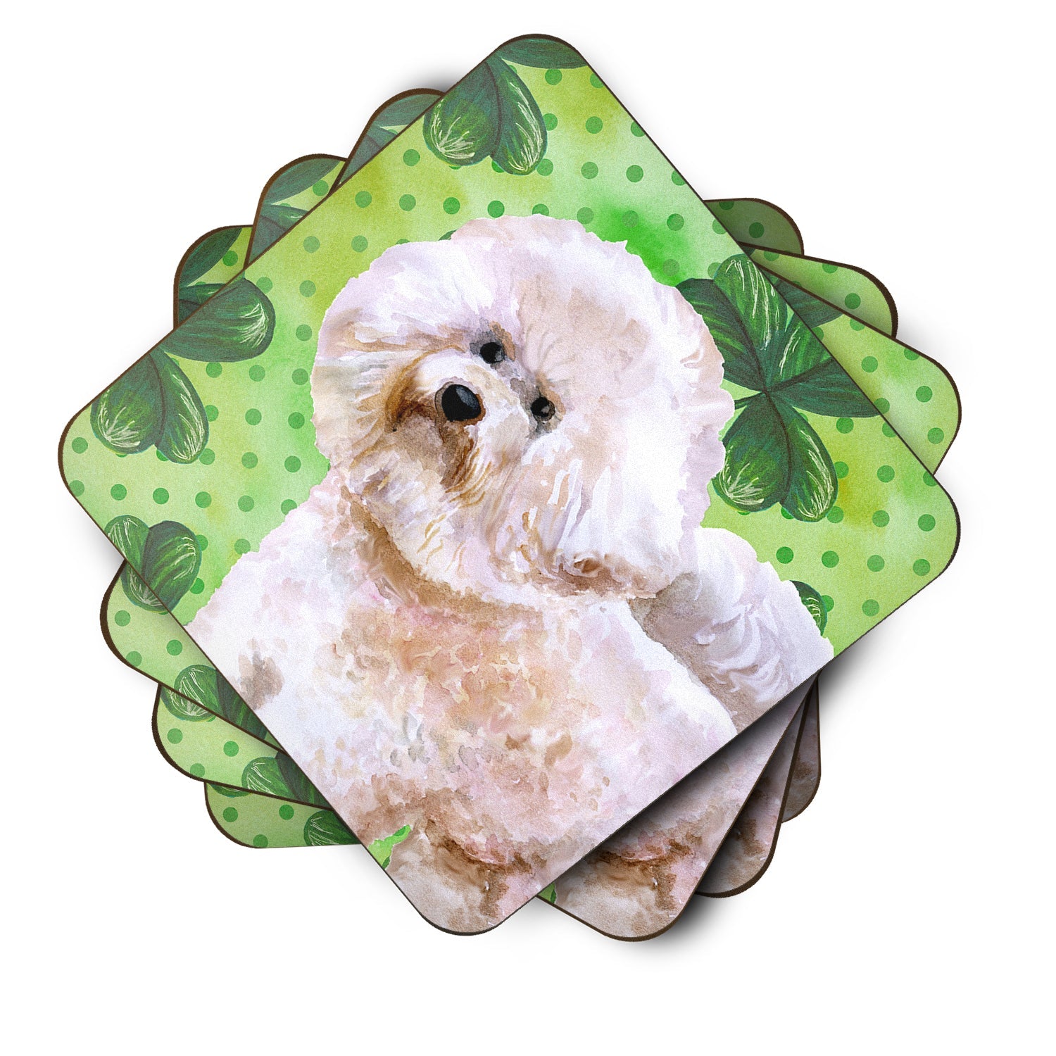 Bichon Frise #2 St Patrick's Foam Coasters Set of 4 Cup Coasters for Indoor Outdoor, Tabletop Protection, Anti Slip, Mouse pad Material