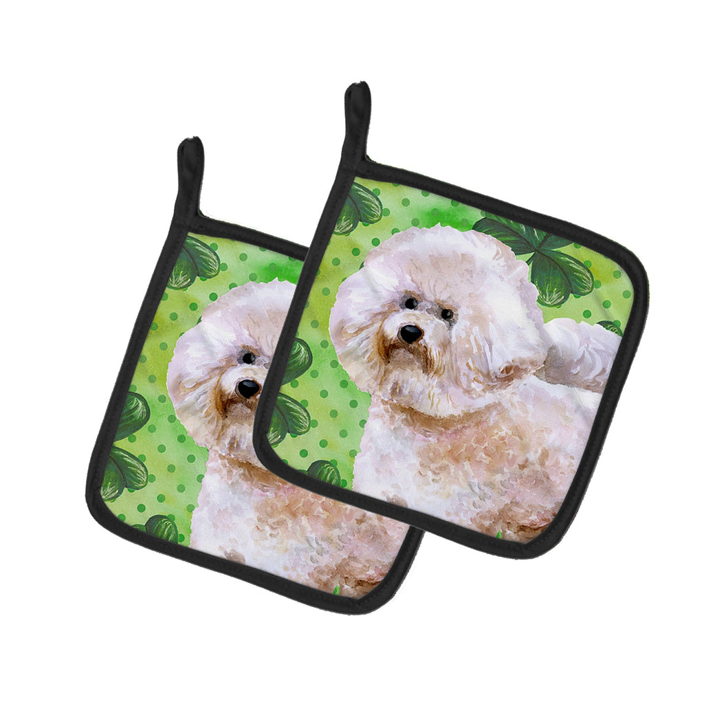 Bichon Frise #2 St Patrick's Pot Holder Set of 2 Heat Resistant Quilted Hot Pads 7.5 x 7.5 Inch, Insulated Kitchen Trivets for Cooking & Baking